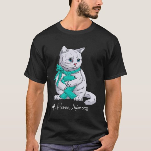 T-shirt Mois de sensibilisation à l'hernie Chat au ruban T (Devant)
