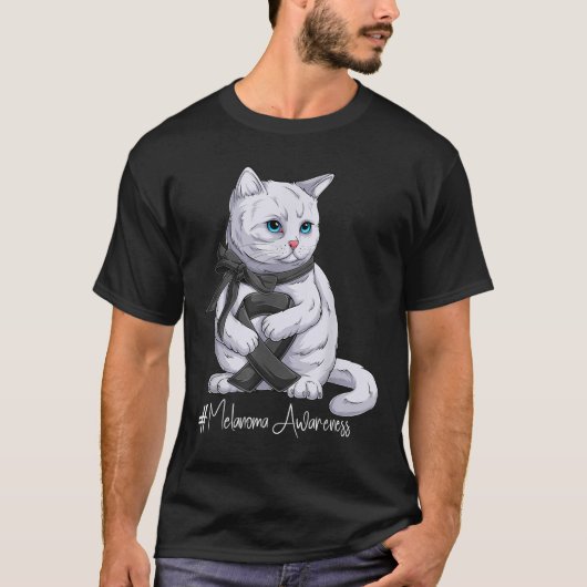 T-shirt Mois de sensibilisation au mélanome Chat noir au r (Devant)