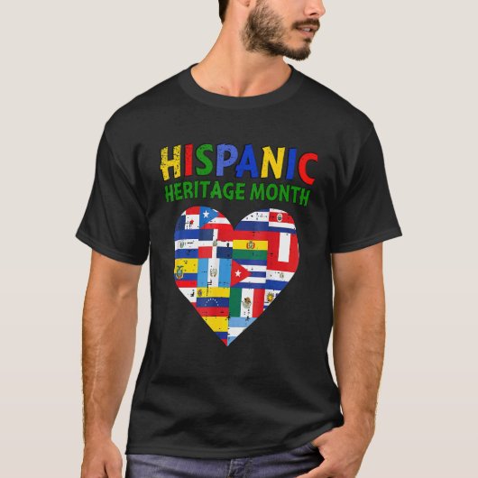 T-shirt Mois du patrimoine hispanique Drapeaux cardiaques (Devant)