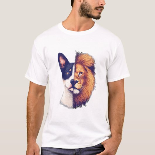 T-shirt moitié chien art animal Lion (Devant)