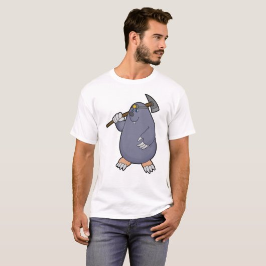 T-shirt Mole comme fermier avec Pickaxe & Spotlight (Devant entier)
