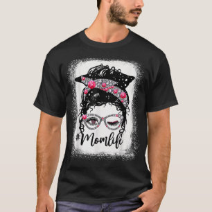 T-shirt Mom Life Diamond Messy Bun Funny Mama Mother's Day