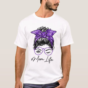 T-shirt Mom Life Messy Bun Wink Eye Purple Headband Mother
