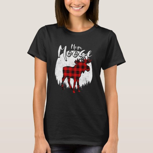 T-shirt Mom Moose Red Plaid Buffalo Matching Family Pajama (Devant)