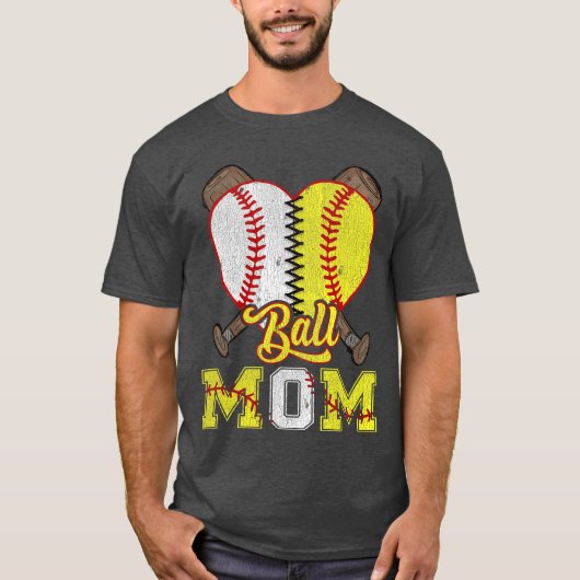 T-shirt Mom of Both Ball Mom Half Softball Half Baseball v (Devant)