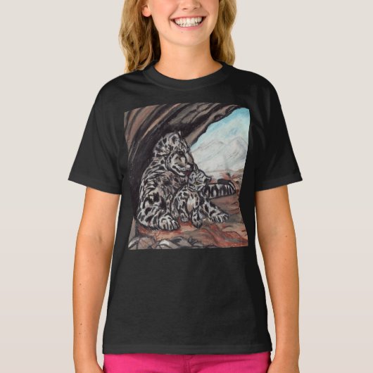 T-shirt MOMMA ET CUB NEIGE LEOPARD top enfant (Devant)