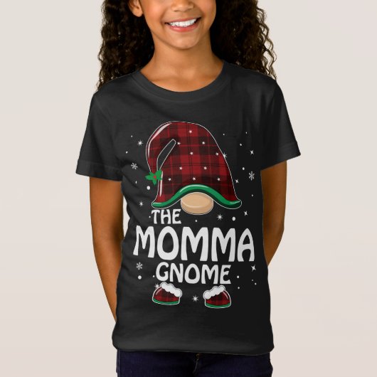 T-Shirt Momma Gnome Buffalo Plaid Matching Family Christma (Devant)