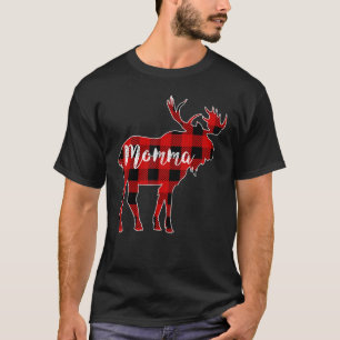 T-shirt Momma Moose Red Buffalo Plaid Correspondance Famil