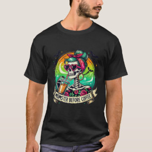 T-shirt Momster avant café drôle Halloween Maman Squelette