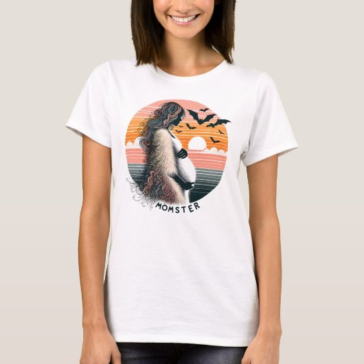 T-shirt Momster Baby Faire-part - Retro Sunset Halloween (Devant)