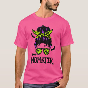 T-shirt Momster Femmes Halloween Messy Bun Maman Leopard 1