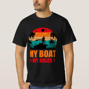 T-shirt Mon Bateau Mes règles Amateurs de pêche Coucher de