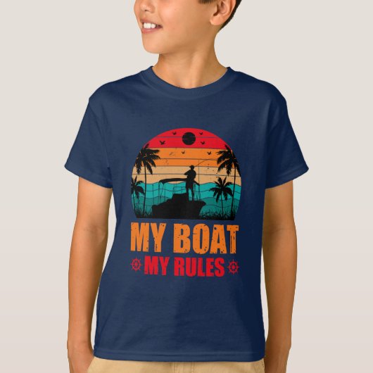 T-shirt Mon Bateau Mes règles Amateurs de pêche Coucher de (Devant)