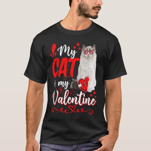 T-shirt Mon Chat Est Ma Valentine Chat Maman Chat Papa Kit (Devant)