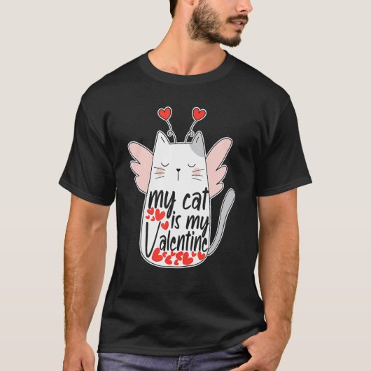 T-shirt Mon chat est mon chat de la Saint-Valentin Chat mi (Devant)