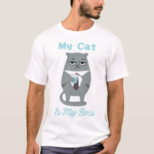 T-shirt « Mon chat est mon patron » – Cadeau drôle