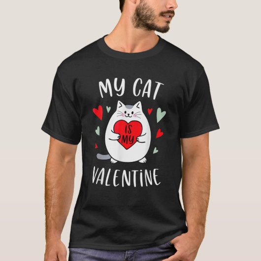 T-shirt Mon Chat Est Mon Valentine Kitten Lover Coeur Vale (Devant)