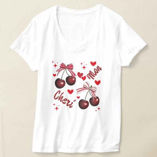 T-shirt Mon cheri cerise mignonne français (Poser)