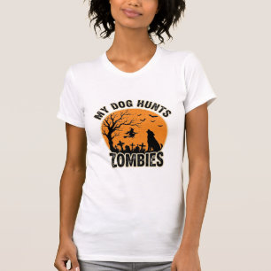 T-shirt Mon chien chasse les zombies conception de chien H
