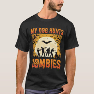 T-shirt Mon chien chasse les zombies vecteur Halloween rét