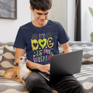 T-shirt Mon Chien Est Ma Valentine Colorée Typographie Rét