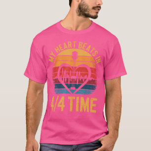 T-shirt Mon Coeur bat En 4 4 Temps Rétro Guitare Acoustiqu