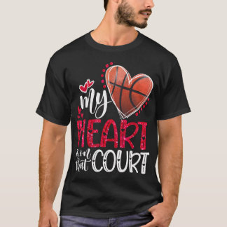 T-shirt Mon Coeur Est Sur Ce Court Basket-Ball Valentine D