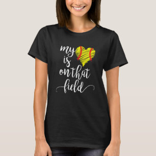 T-shirt Mon Coeur Est Sur Ce Softball De Terrain Pour Les 