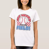 T-shirt Mon coeur est sur ce terrain - Maman de baseball (Devant)