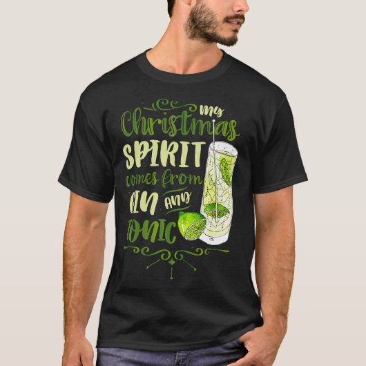 T-shirt Mon esprit de Noël vient de Gin et Tonic (Devant)