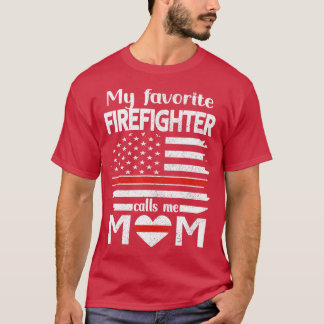 T-shirt Mon Favori Pompier M'Appelle Maman Mince Ligne Rou