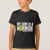 T-shirt Mon fils est un guerrier jaune Ruban Cancer de l'e (Devant)
