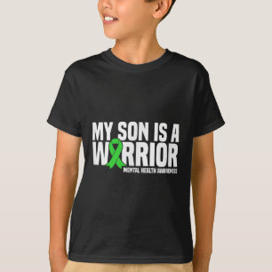 T-shirt Mon Fils Est Un Guerrier Vert Ruban Santé Mentale