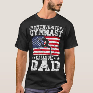 T-shirt Mon Gymnaste Favori M'appelle Papa Drapeau Usa Fêt