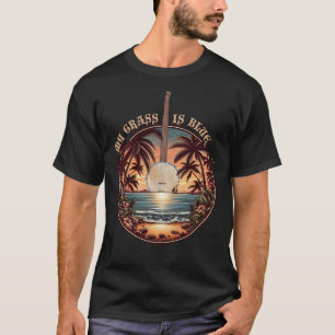 T-shirt Mon herbe est Blue Banjo Retro Sunset Bluegrass