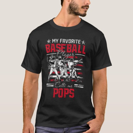 T-shirt Mon Joueur De Baseball Favori M'Appelle Pops Ameri (Devant)