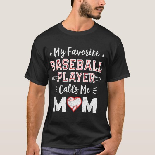 T-shirt Mon Joueur De Baseball Préféré M'Appelle Maman Bas (Devant)