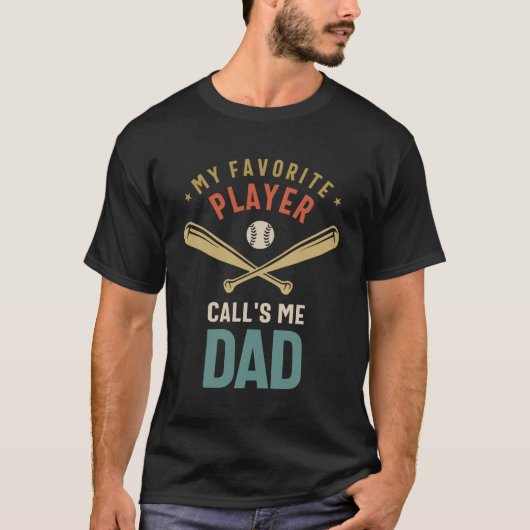 T-shirt Mon Joueur De Baseball Préféré M'Appelle Papa - Dr (Devant)