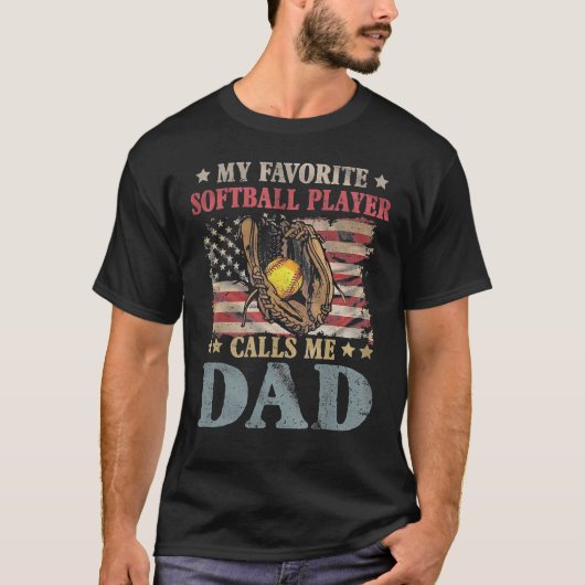 T-shirt Mon Joueur De Softball Favori M'Appelle Papa Améri (Devant)