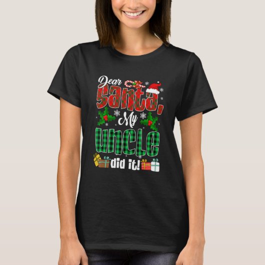 T-shirt Mon oncle l'a fait Noël Rouge Plaid Santa Hat Fam (Devant)