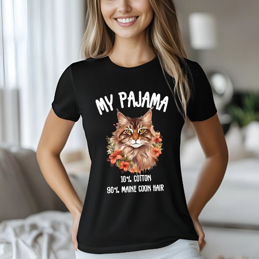 T-shirt Mon Pajama Maine Coon Floral