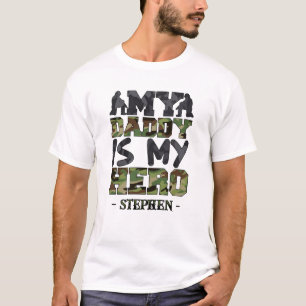 T-shirt Mon Papa Est Mon Héros - Camouflage Lettres