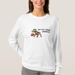 T-shirt Mon pitbull aime la chemise de zombis - slogan