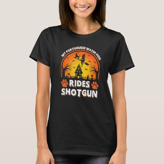 T-shirt Mon Portugais Water Dog Ride Witch Shotgun Hallowe