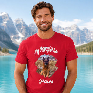 T-shirt Mon thérapeute a des pattes photo chien rouge