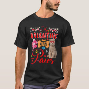 T-shirt Mon Valentine A Papes Scottish Fold Cat Lunettes d