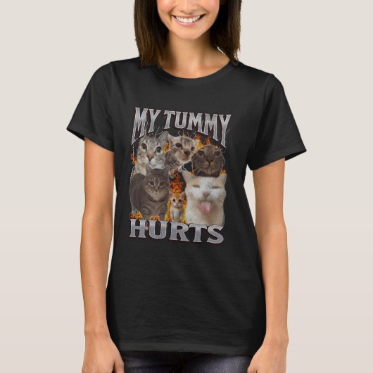 T-shirt Mon Ventre Me Fait Mal Mème De Chat Drôle Graphiqu (Devant)