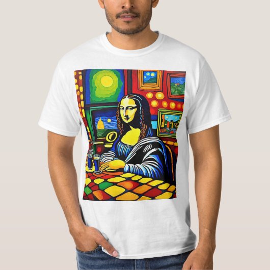 T-shirt Mona Lisa au Café 2 (Devant)