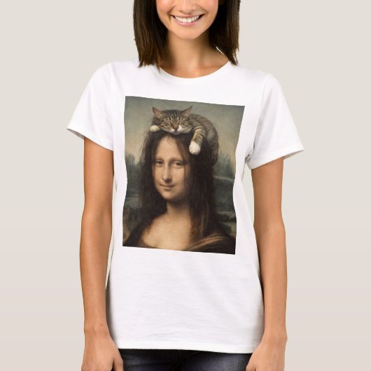 T-shirt Mona Lisa avec chat endormi (Devant)