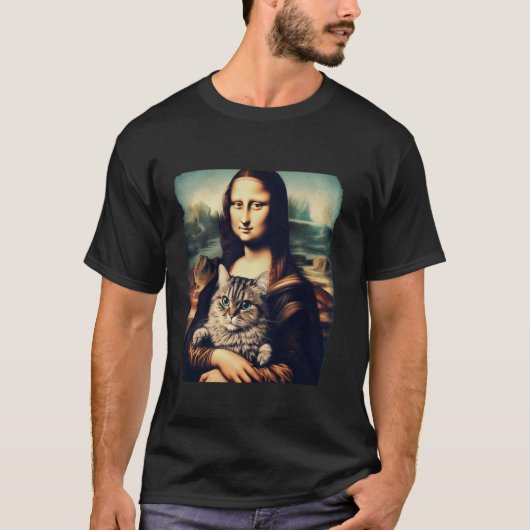 T-shirt mona lisa holding cat kitty for cats lover cat dad (Devant)